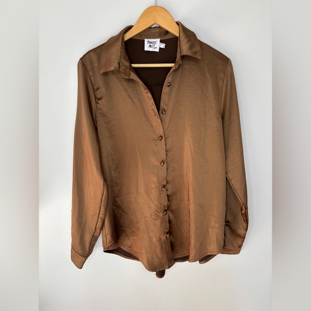 Princee Polly Silky Button Down Long Sleeve Blouse Size 8
